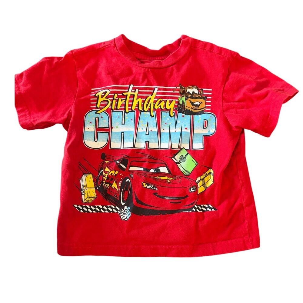 Disney Pixar Cars Lightning McQueen Birthday Champ Red T-Shirt Boys 3T